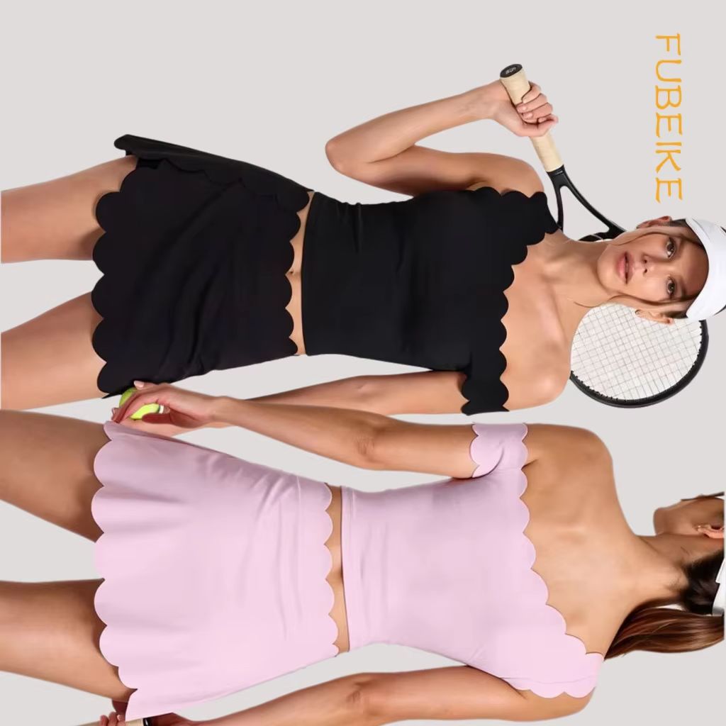 Pilates Yoga One - Damski top sportowy z falistym wykończeniem,